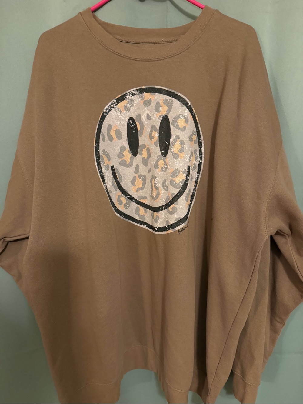 Brown Leopard Smiley Pullover Sweatshirt